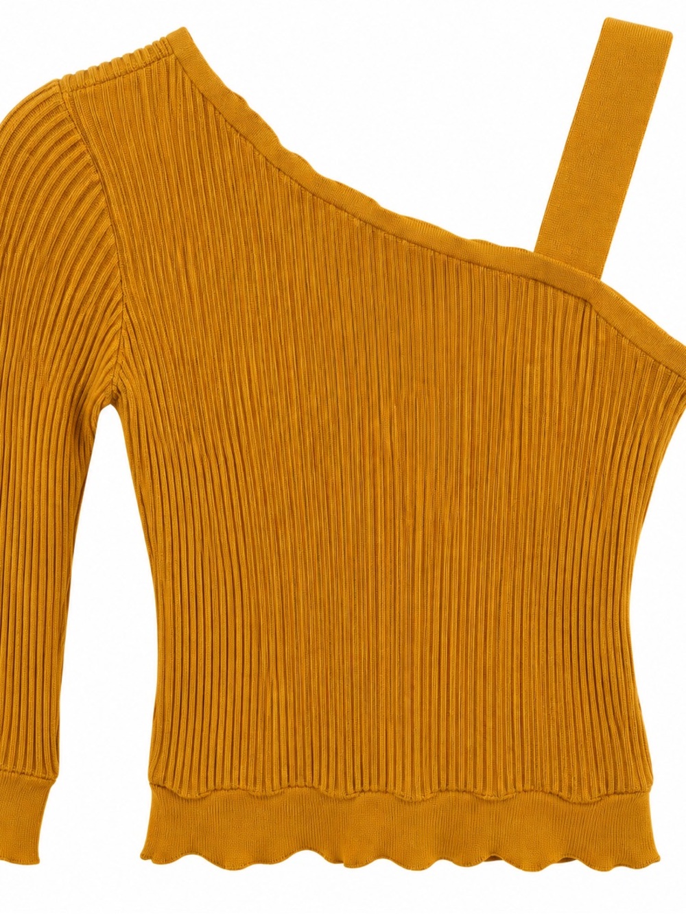 New York & Company Mustard Yellow One Shoulder Ribbed Knit Top Small